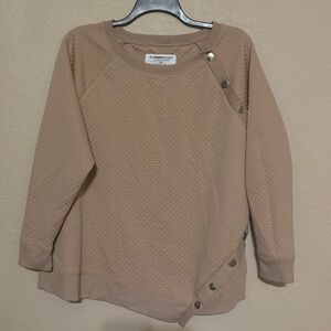 Stylish Beige Quilted Sweatshirt with Button Details